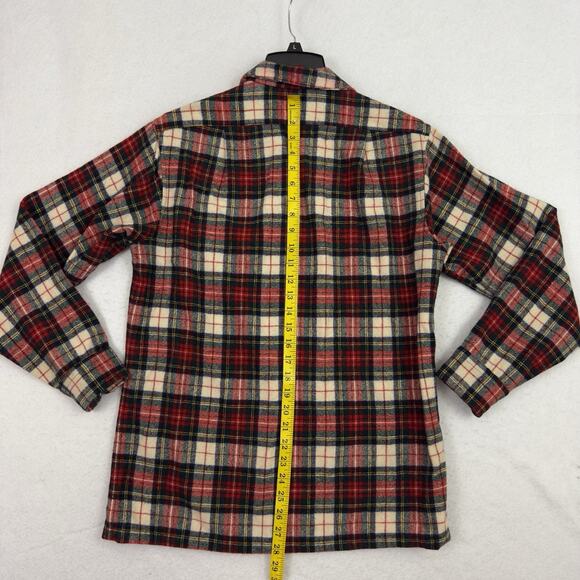 VTG Pendleton Mens M Shirt Virgin Wool Stewart Dress Tartan Plaid Loop Collar - Picture 5 of 12